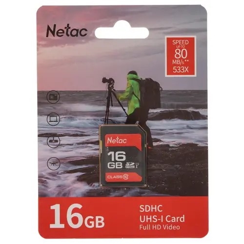 носитель информации Netac P600 SDHC 16GB U1/C10 up to 80MB/s, retail pack NT02P600STN-016G-R