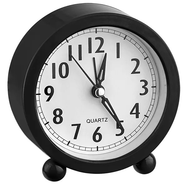 Часы-будильник  Perfeo Quartz  "PF-TC-020", круглые диам. 10 см, чёрные